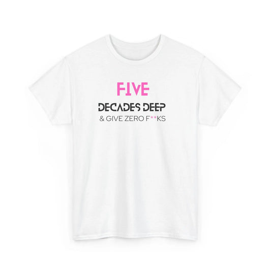 Decades Deep Unisex Heavy Cotton Tee for 50 Pink - Polyeurasian